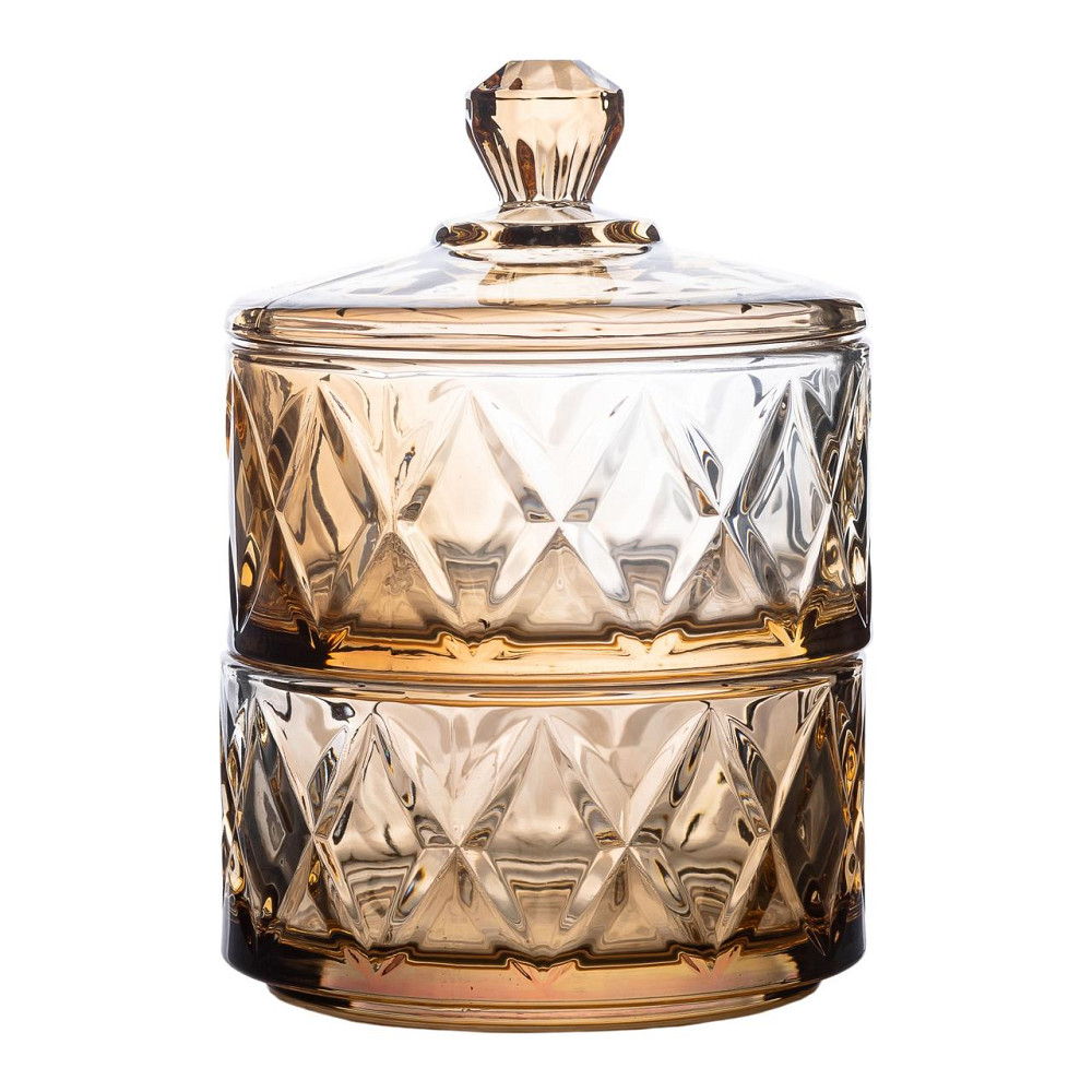 Цукерниця скляна із кришкою дворівнева Ø 10 см ваза конфетница коричнева HP-YH-81 Коломия - фото 1