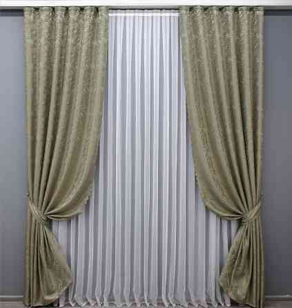 Комплект готовых штор VR-Textil Жаккард Magic № 1603ш Бежевый с золотистым 145х270 см 2 шт (33-0467) Киев