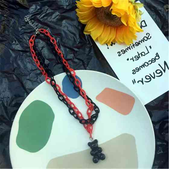 Подвеска мишка, черный + красный - длина 40см, мишка 2,6см, смола, пластик Киев