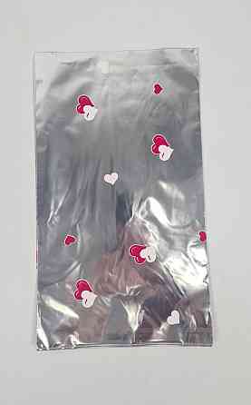 Пакет із малюнком для пакування подарунків (20*35) No421 (5) фольгований "Червоне серце" (100 шт.) Харків