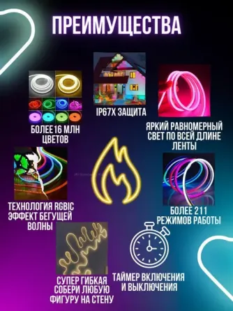 Умная гибкая LED Neon RGB лента-шланг 3 метров от USB управление режимами с телефона,Bluetooth приложение,пульт Коломия