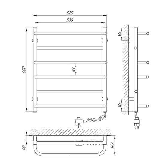 Електрична рушникосушка Laris Зебра Комфорт ЧФЧ6 500Х600 Е чорна Київ