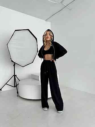 Жіночий прогулянковий костюм-двійка: кофта та штани турецька двонитка Чорний, 46/48 Одеса