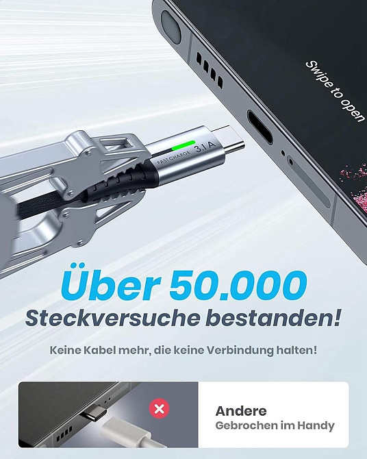 Кабель INIU USB-A→USB-C 3 шт (2м+2м+0,5м) чорний нейлоновий плетений 3.1A PD 480Mbps LED швидка зарядка Київ - фото 3