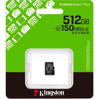 Карта пам&apos;яті Kingston 512GB microSDXC class 10 UHS-I U3 V30 A1 Canvas Select Plus (SDCS3/512GBSP) Вінниця
