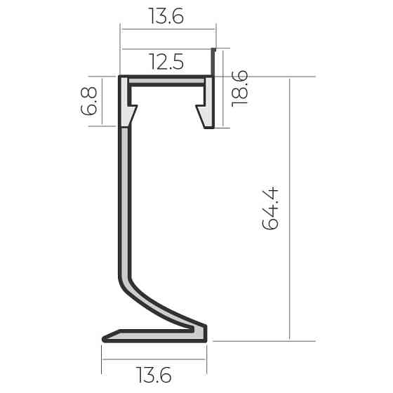 Комплект алюмінієвого профілю під плінтус та матового розсіювача 2 м 13,6*64,4 мм, накладний, срібний Дніпро