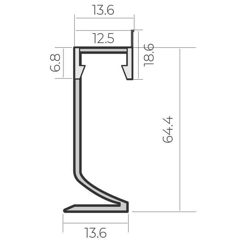 Комплект алюминиевого профиля под плинтус и матового рассеивателя 2 м 13.6*64,4 мм, накладной, серебряный Днепр - изображение 2
