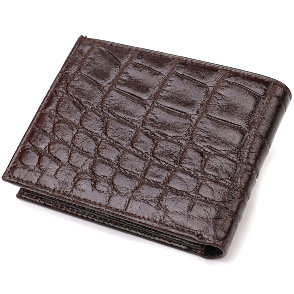Фактурний чоловічий гаманець для грошей з натуральної шкіри з тисненням під крокодила CANPELLINI 21943 Коричневий Київ - фото 8