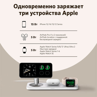 Зарядний пристрій Anker MagGo Wireless Charging Station 15W 3-in-1 Pad White (B25M1321) Вінниця - фото 2
