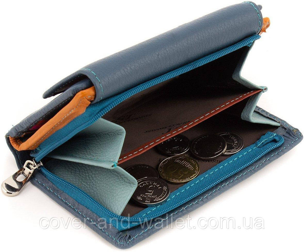 Кожаный женский кошелек среднего размера в синем цвете на магните ST 313 Киев - изображение 4