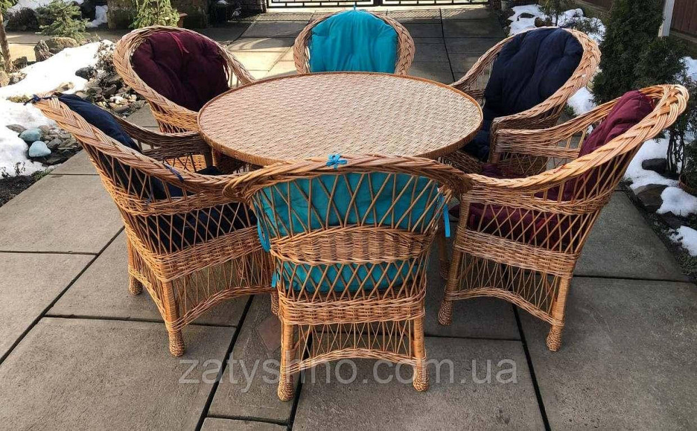Меблі з лози з великим столом та накидками на крісла Київ - фото 4