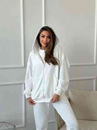 Женский прогулочный костюм тройка: кофта майка и штаны турецкая петля пенье + турецкая рибана Молочный, 48/50 Одесса