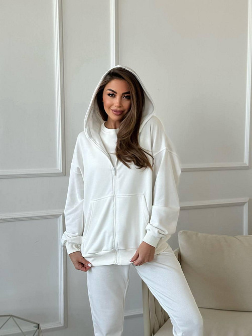 Женский прогулочный костюм тройка: кофта майка и штаны турецкая петля пенье + турецкая рибана Молочный, 48/50 Одесса - изображение 6