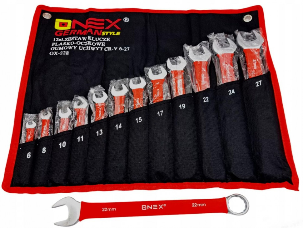 OX-228 Набір комбінованих гайкових ключів 6-27 мм 12 шт на ганчірці з гумовими ручками Cr-V Одеса - фото 5