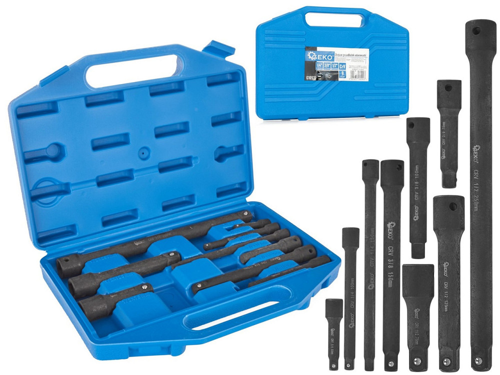 Набір подовжувачів ударних для головок "GeKo" (1/4", 3/8", 1/2") довжиною 50-250мм, к-т 9 шт. Киев - изображение 1