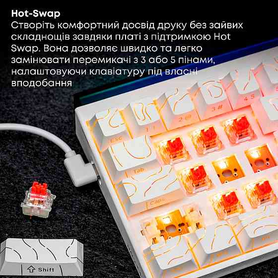 Клавіатура Ajazz NK68 Red Switch White USB-C (NK68-R-S-W) ( 20881 ) Харків
