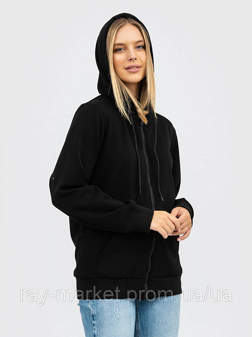 Худі базове на блискавці утеплене Ray Basic жіноче чорне (U0405LW-Black) XL Київ - фото 2