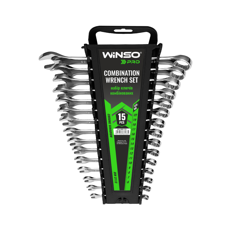 Набір комбінованих ключів WINSO PRO Cr-V 15 шт, 6–22 мм, у пластиковому тримачі Київ - фото 1
