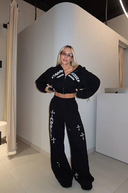 Жіночий стильний трендовий костюм-двійка тринитка на флісі Чорний, 46/48 Одеса - фото 3