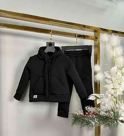 Детский теплый спортивный костюм в черном цвете  3нитка флис 92,98,104,110,116 Николаев
