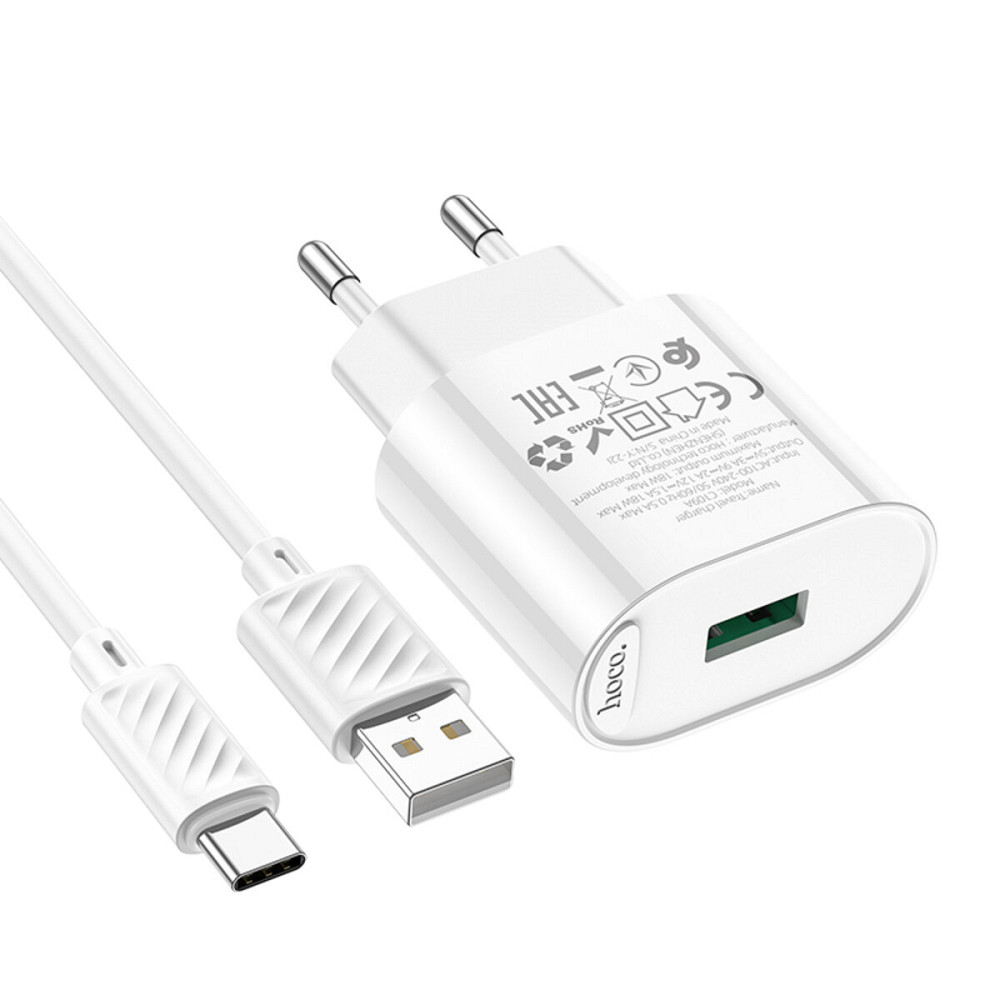 Мережевий зарядний пристрій HOCO C109A Fighter single port QC3.0 charger set(Type-C) White Київ - фото 5