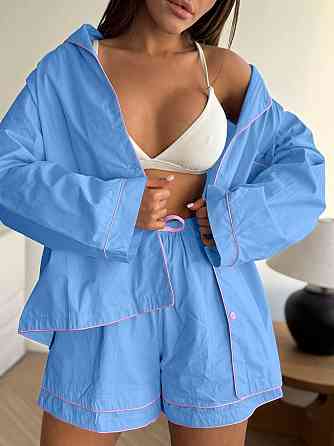 Жіночий літній костюм двійка: сорочка і шорти у піжамному стилі натуральний льон Одеса