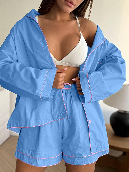 Жіночий літній костюм двійка: сорочка і шорти у піжамному стилі натуральний льон Одеса - фото 5