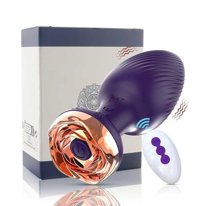 Силіконовий анальний корок із вібрацією Rose з Д/К 3,5*9 см. Фіолетовий — Анальні іграшки Вінниця - фото 1