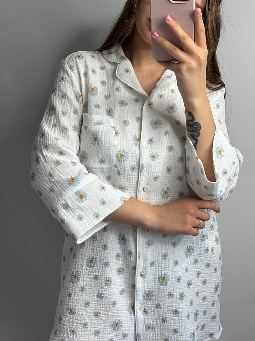 Женская муслиновая ночная сорочка Ромашки XS-S Харьков - изображение 3