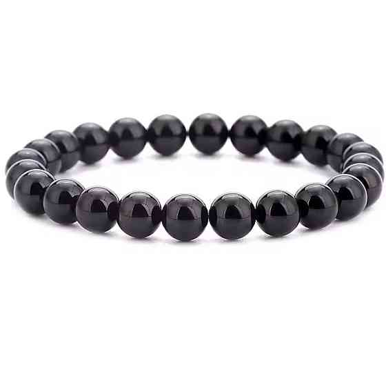 Браслет з оніксу 8 мм на резинці, чоловічий чорний браслет з натурального каменю Київ