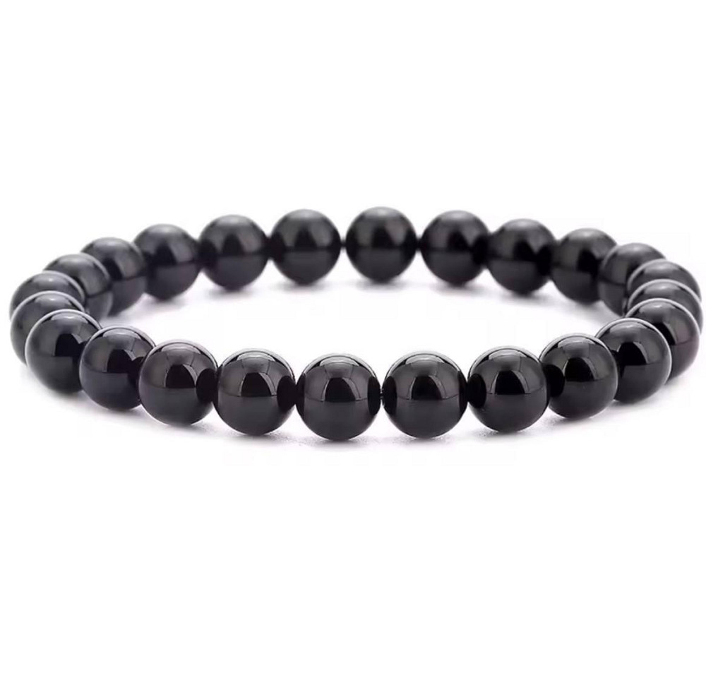 Браслет з оніксу 8 мм на резинці, чоловічий чорний браслет з натурального каменю Київ - фото 1