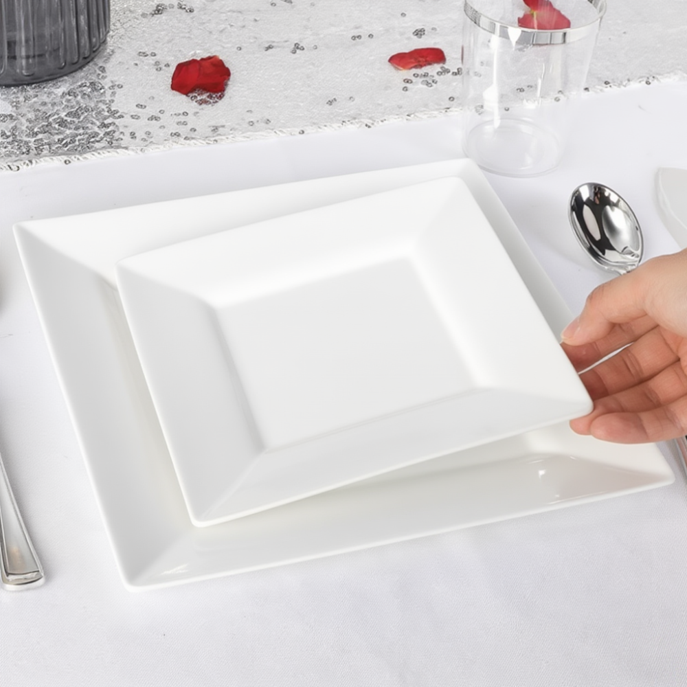 Комплект тарелок 12 шт квадратные,пластиковые,десертные 16.5 см и обеденные 24 см, набор для сервировки стола белые Каменец-Подольский - изображение 1