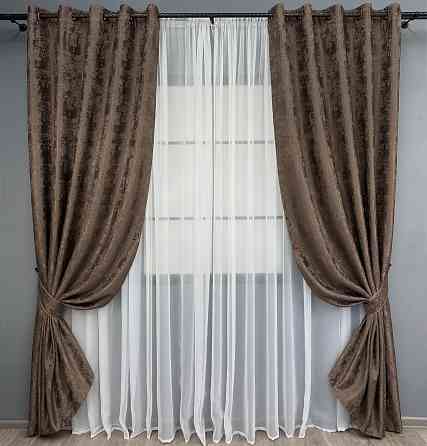 Комплект штор на люверсах VR-Textil Жаккард Sultan XO № 1557ш Коричневый 150х250 см 2 шт (37-0252) Киев