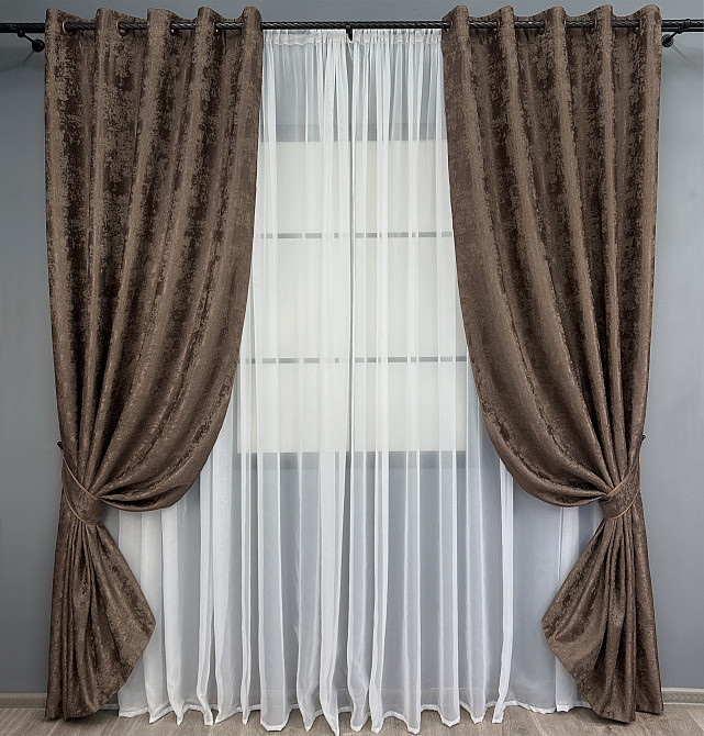 Комплект штор на люверсах VR-Textil Жаккард Sultan XO № 1557ш Коричневый 150х250 см 2 шт (37-0252) Киев - изображение 2