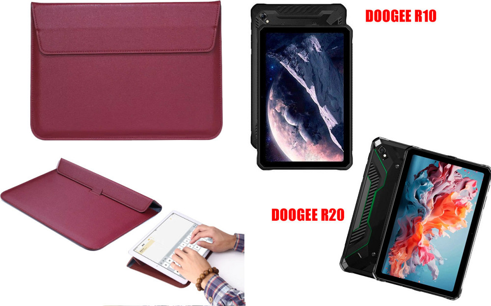 Чохол-конверт VitoCase для Doogee R10, з функцією підставки для планшета Чорний Бордовий Київ - фото 1