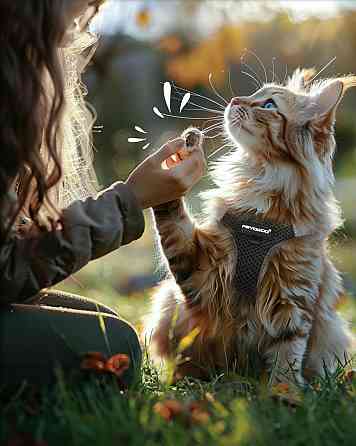 Шлейка для кошки FAYOGOO Черная Регулируемая мягкая сетка анти-побег светоотражающая с поводком комплект Киев