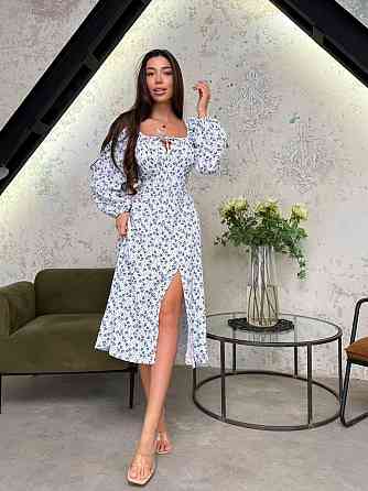 Стильное женское элегантное платье с цветами муслин принт. Голубой, 42/44 Одесса