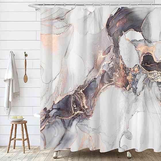 Шторка для ванної та душу 180x180 см водостійка, шторка для ванної кімнати з кільцями і гачками, з мармурово-золотим принтом Кам'янець-Подільський