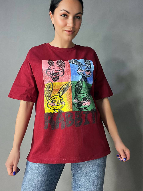 Футболка женская Y-Q 4047 оверсайз бордовая с принтом, бордовый, one size Киев - изображение 7