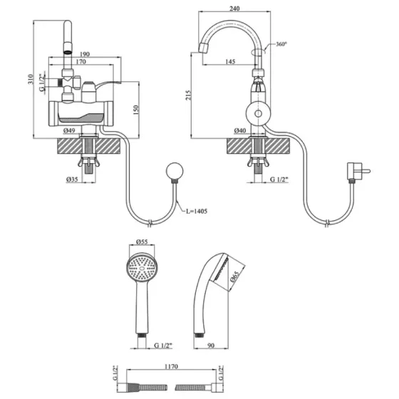Проточный кран водонагреватель WEZER SDR-B15ST с лейкой Киев