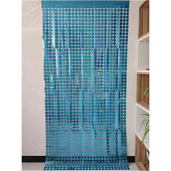 Дождик для фотозоны кубиками с голограммой 2 м на 1 м голубой Киев