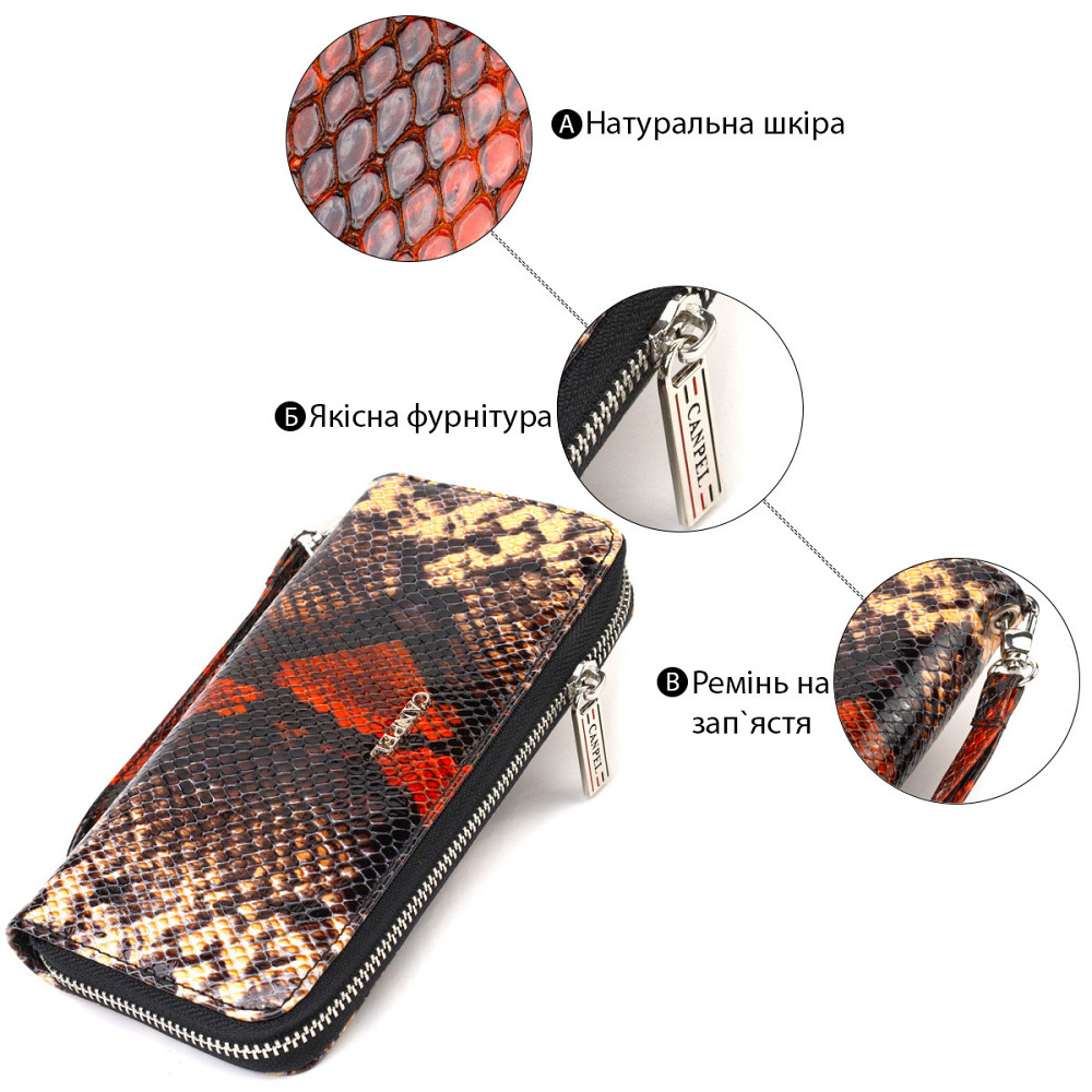 Оригінальний гаманець для жінок з натуральної фактурної шкіри з тисненням під змію CANPELLINI 21722 Різнокольоровий Київ - фото 4