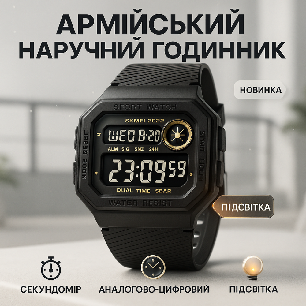 Спортивний чоловічий годинник для хлопця SKMEI 2022GDBK, Годинник водонепроникний та протиударний BC-24 Львів - фото 15
