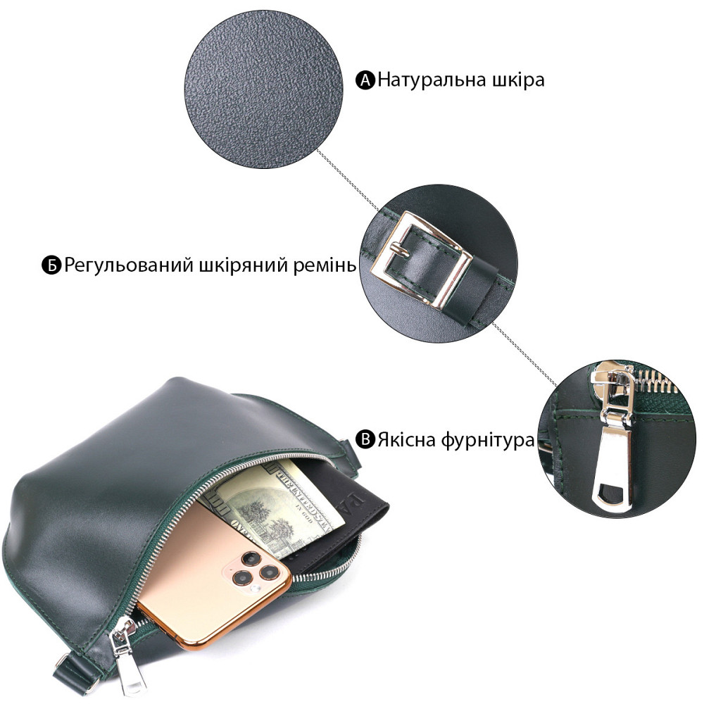 Кожаная женская сумка на пояс Зеленый (SHVIGEL) Киев - изображение 8