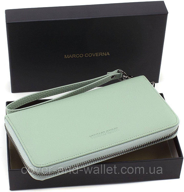 Большой женский кожаный кошелек на молнии мятного цвета  Marco Coverna W 004 Киев - изображение 6