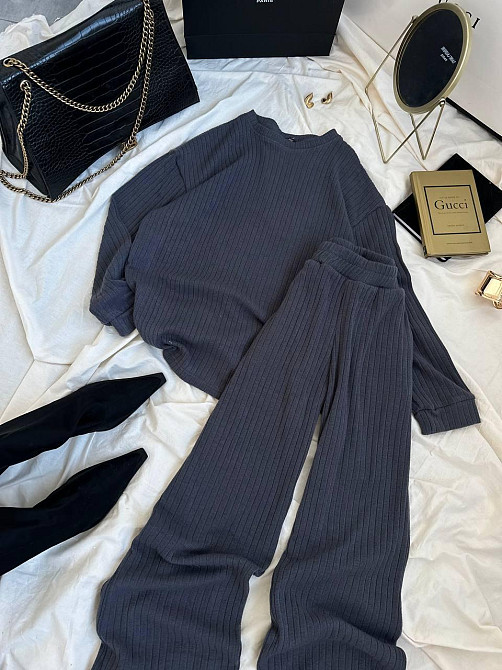 Жіночий базовий теплий костюм: кофта та штани ангора рубчик Сірий, 44/46 Одеса - фото 1