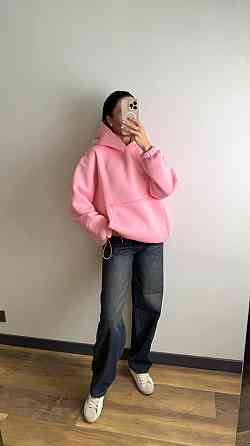 Жіноче тепле об'ємне базове худі оверсайз крою турецька тринитка на флісі Барбі Одеса