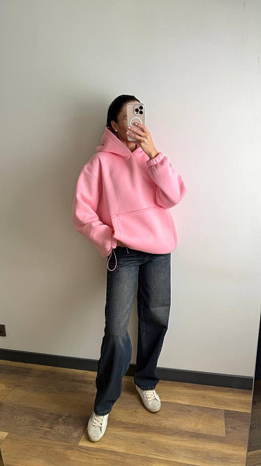 Жіноче тепле об'ємне базове худі оверсайз крою турецька тринитка на флісі Барбі Одеса - фото 6