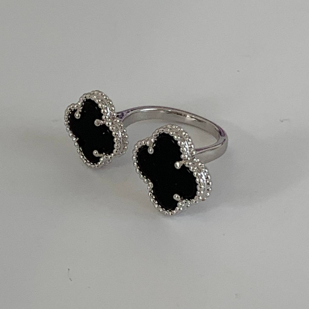 Van Cleef кольцо посеребрение / двойное кольцо клевер черное покрытие серебро 925 Одесса - изображение 2