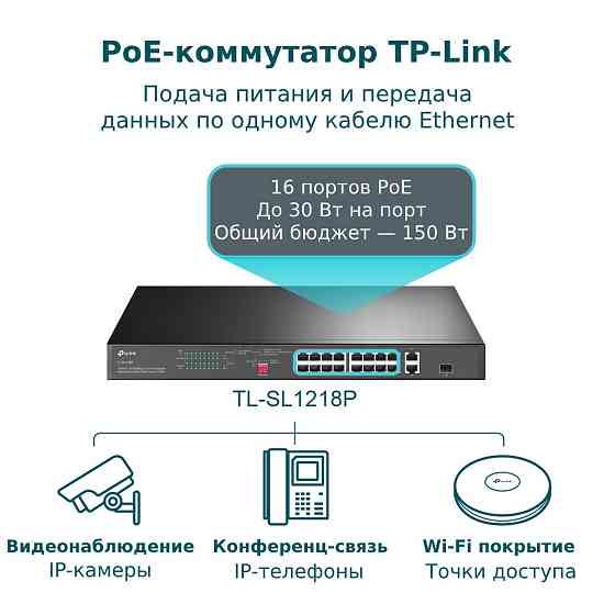 Комутатор TPLink TLSL1218P (16xFE PoE+, 2xGE, 1xCombo SFP, max PoE 150 W) стійковий Харків